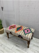 Resim Urban Home Halı Puf Kilim Puf Retro Bench Ahşap Ayaklı Bench puf 