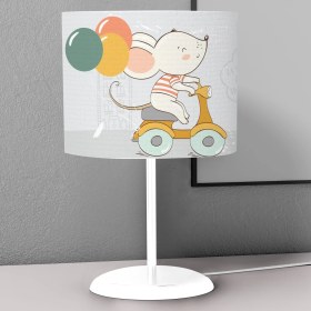 Resim instababyrooms Gri Fare ve Balon Desenli Çocuk Odası Dijital Baskılı Çocuk Odası Masaüstü Abajur Avize 