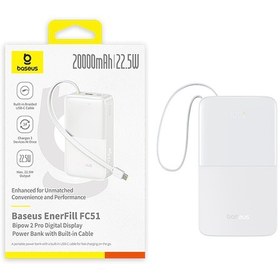 Resim Baseus EnerFill Bipow2 Pro 20000mAh Dahili USB-C Kablolu, 22,5 W Hızlı Şarjlı, LED Ekranlı Powerbank 