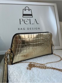Resim PelA bagdesign Çapraz Askılı Kroko Desen Kadın Clutch Çanta Gold 