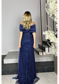Resim Ges Moda G1340 Saten Detaylı Payet Tasarım Elbise Lacivert Lacivert 
