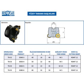 Resim Mertsan Yüzey Tarama Başlığı D063-5 - 63X45 mm Takım Ölçüsü, 5 Adet Rdmt 12 Kesici Uç Kullanır 