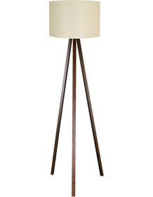 Resim Ahşap Lambder Yuvarlak Kumaş Krem Kahve Ahşap Ayak Ly510 