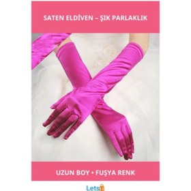 Resim Letsii Uzun Boy Ekstra Parlak Fuşya Renk Saten Eldiven Çok Renkli 