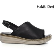 Resim GÖNDERİ(R) Kadın Siyah Dolgu Topuk Hakiki Deri Comfort Sandalet 