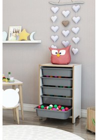 Resim 5 Sepetli Çok Amaçlı Oyuncak Dolabı Mdf Gri Gri 