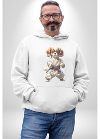 Resim Cavailer King Charles Spaniel Karate Kadın Erkek Beyaz Kapüşonlu Sweatshirt Hoodie Beyaz 
