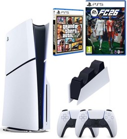 Resim Playstation 5 Slim +2.kol Dualsense +Şarj istasyonu +PS5 FC26 + GTA V ( İthalatçı Garantili) 