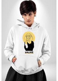 Resim Yalnız Kadına Şiddete Hayır Kadın Erkek Beyaz Kapüşonlu Sweatshirt Hoodie Beyaz 