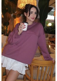 Resim Tommy Life Soft Vişne Kompakt Pamuklu Kalın Pürüzsüz Dokulu O Yaka Oversize Fit Kadın Sweatshirt - 97288 Vişne 