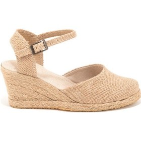 Resim Star Tombis Gerçek Elişi Topuğu Açık Bilekten Bantlı Dolgu Topuk Keten Hasır Espadril Handmade Hasır 