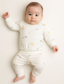 Resim Mylamia Mini Zürafa Ve Fil Desenli %100Pamuk Bebek Pijama Takım 