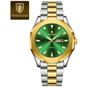 Resim Lumaworld Poedagar Erkekler İçin 875 Golden Green Lüpas Paslanmaz Çelik Mavi Kadranlı Su Geçirmez Kuvars Kol Saati Altın 