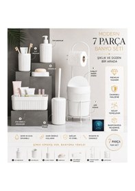 Resim Premium Lüks 7 Li Banyo Aksesuar Seti Modern Tasarım Beyaz 