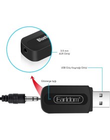 Resim Earldom M22 Bluetooth 5.0 USB‑AUX Dönüştürücü – Tak‑Çalıştır, USB & 3.5 mm AUX Çıkışlı, Araba ve Hoparlörler İçin 