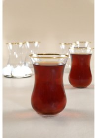 Resim Rakle Pure Altın Yaldızlı İthal İnce 6'lı Çay Bardağı Seti 165 Cc Renkli 