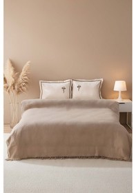 Resim Rivaistanbul Helen Kahve Nakışlı Çift Kişilik Battaniye Takımı 4 Parça Uyku & Çeyiz Seti Krem 