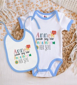 Resim Bk Kids Annem Çok Şey Bilir Tasarımlı Mavi Bebek Body Zıbın Ve Ma Çok Renkli 