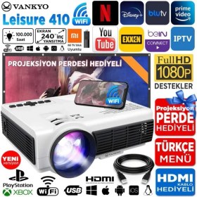 Resim Vankyo Leisure 410 1080p Destekli 200 İnç Yansıtma Dahili Hoparlör HDMI/PS5/PS4/VGA/USB LCD LED Projeksiyon Cihazı 