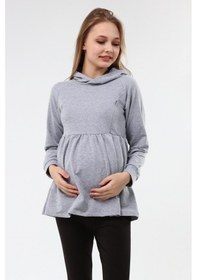 Resim Luvmabelly Myra4530 Büzgülü Fermuarlı Emzirme Sweatshirt -Gri 