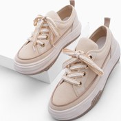 Resim Marjin Kadın Yüksek Taban Sneaker Keten Kumaş Bağcıklı Spor Ayakkabı Hesna bej 