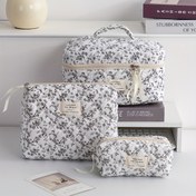 Resim Kadınlar İçin Çiçek Desenli Büyük Kapasiteli Makyaj Organizatör Çantası - Beyaz/Siyah Çiçekli, Şık "TO DO LIST" Etiketli, Taşınabilir Katlanabilir Tasarım, Günlük ve Seyahat Kullanımı için Japon/Kore Güzellik Saklama Çantası, Dekoratif Kurdele Saplı, Sağlam Tutma Kulplu Makyaj Çantası 