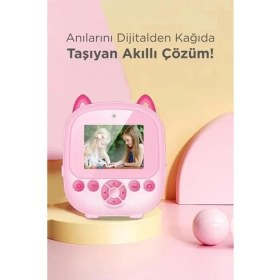 Resim Dijital Video Fotoğraf App Destekli Çocuk Kamerası Termal Resim Kağıt Baskılı Yazıcı Pembe ( Lisinya ) 