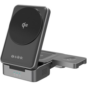 Resim S-Link SW-CWF116 Siyah Telefon Kulaklık Akıllı Saat 15W 3 in 1 Magsafe IQ2 Kablosuz Şarj Cihazı 
