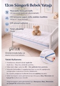 Resim 12Cm Cotton Süngerli Bebek Çocuk Beşik Yatağı 60x120 Yıkanabilir Kılıflı Park Yatak Oyun Parkı 
