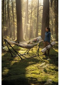 Resim Katlanır Metal Ayaklı Taşınabilir Hamak Seti 3 Kademe Ayarlı, File Örgü,taşınabilir Çantalı Siyah 