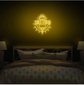 Resim Tattoo Yazılı Ve Şekilli Neon Tabela Sarı 