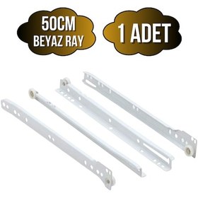 Resim Beyaz Metal Çekmece Rayı Tekerlekli Mobilya Dolap Çekmece Rayı Beyaz 50cm 1 Takım Metal Çok Renkli 
