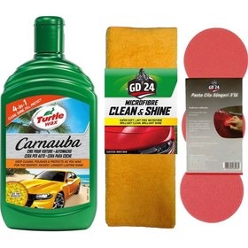 Resim Turtle Wax Carnauba Sıvı Cila Boya Koruyucu 500ML + Yüzey Parlatma Cila Havlusu 50X70 + Cila Süngeri 