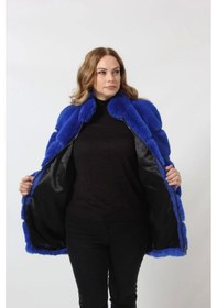 Resim Moda Berray 3258 Kadın Fermuarlı Dık Yakalı Lüks Suni Kürk Kaban Saks 