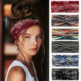 Resim AGGLLY Boho Baş Bandı Seti Kadınlar için - 6'lı Paket, Bohem Stil Yumuşak Esnek Bandana Saç Bantları, Polyester Elde Yıkama Saç Aksesuarları Yoga, Spor ve Günlük Giyim için, Karnaval/Mardi Gras/Maskeli Balolar 