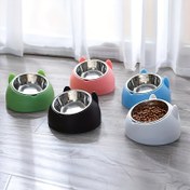 Resim Yükseltilmiş Kedi Mama Kabı - 15° Eğimli Paslanmaz Çelik Evcil Hayvan Mama/Su Kabı, Boyun Koruması için Kaymaz Tabanlı, 3.38oz Kapasiteli 