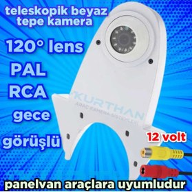 Resim Twogo GECE GÖRÜŞLÜ TELESKOP TİP ARAÇ GERİ GÖRÜŞ BEYAZ TEPE KAMERASI 12 VOLT 