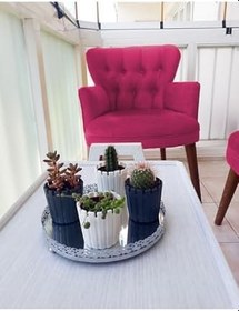 Resim Çay Seti Koltuk Takımı - Düz Renk - Ahşap Ayak - Babyface Kumaş - Fuşya 