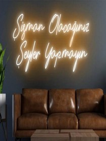 Resim Şişman Olacağınız Şeyler Yapmayın Yazılı Neon Tabela Turuncu 