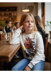 Resim Kız Çocuk Pamuklu Baskılı Karakter Baskılı Tasarım Sweatshirt-16400 Ekru 