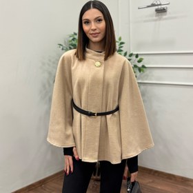 Resim Liya Kemerli Kaşe Bej Panço - L 