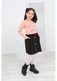 Resim Toontoy Kız Çocuk Beauty Love Baskılı Elbise Pudra 