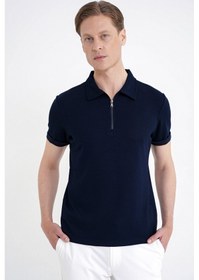 Resim Efor Slim Fit Esnek Pamuklu Fermuarlı Lacivert Polo Yaka Tişört Ts 926 