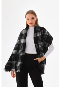 Resim Kadın Yumuşak Dokulu Ekose Atkı Siyah Beyaz Siyah 