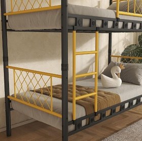 Resim Reyo Metis Genç Çocuk Yatak Odası Metal Sarı Ranza 90x190 