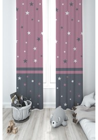 Resim Mekta Home Bebek Ve Çocuk Odası Büyük Pembe Yıldız Desenli 2 Kanat Fon Perde 