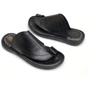 Resim Hakiki Deri Siyah Erkek Parmak Arası Ortopedik Terlik Siyah 