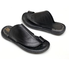 Resim Hakiki Deri Siyah Erkek Parmak Arası Ortopedik Terlik Siyah 