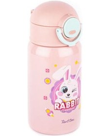Resim Tantitoni Pembe Tavşan Desenli Pipetli Paslanmaz Çelik Çocuk Termosu 400ml Çok Renkli 