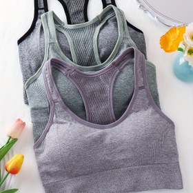 Resim 3 adet Kadın Spor Sütyeni - Nefes Alabilen File Yoga ve Fitness Tank Topları, Çıkarılabilir Pedler, Esnek ve Destekleyici Koşu, Egzersiz ve Açık Hava Aktiviteleri için, Spor Giyim 